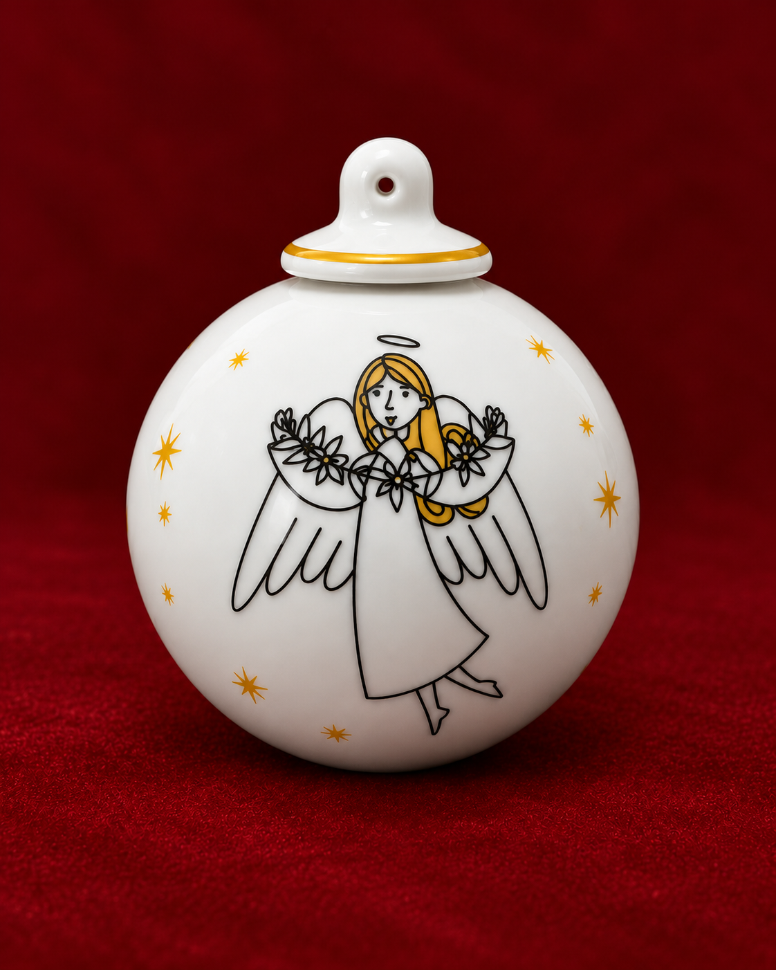 Detalhe de anjo de Natal em porcelana